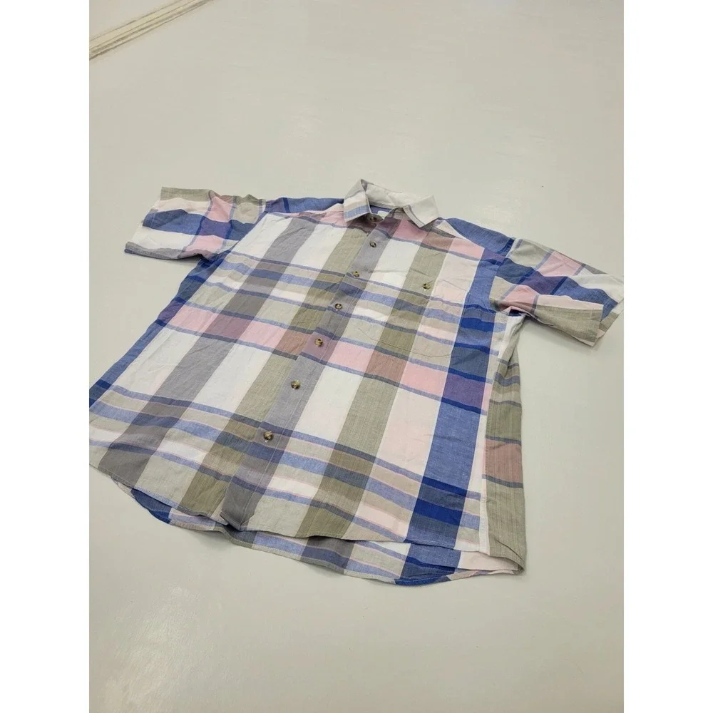 VTG The North Face  Button Up Shirt Plaid Short Sleeve Front Rainbow Trout Men M